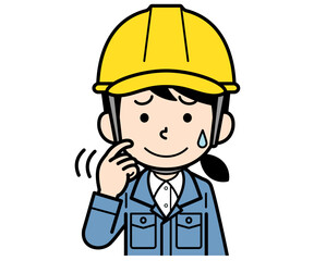 動揺するヘルメットをかぶった現場監督の女性