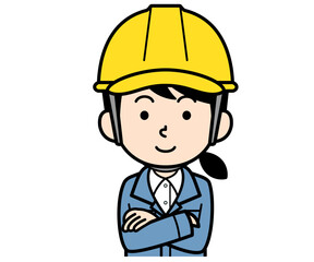 腕組みするヘルメットをかぶった現場監督の女性