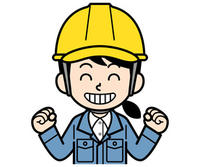ニコニコ元気なヘルメットをかぶった現場監督の女性