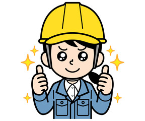 大満足しているヘルメットをかぶった現場監督の女性