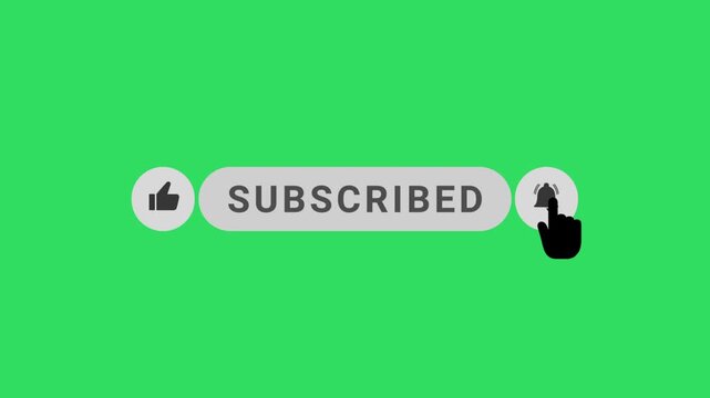 Subscribe Like And Bell Notification Blue Icon Animation With Hand Pointer On Isolated Green Background