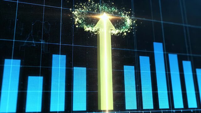 Abstract digital bar graphs showing steep upward financial growth