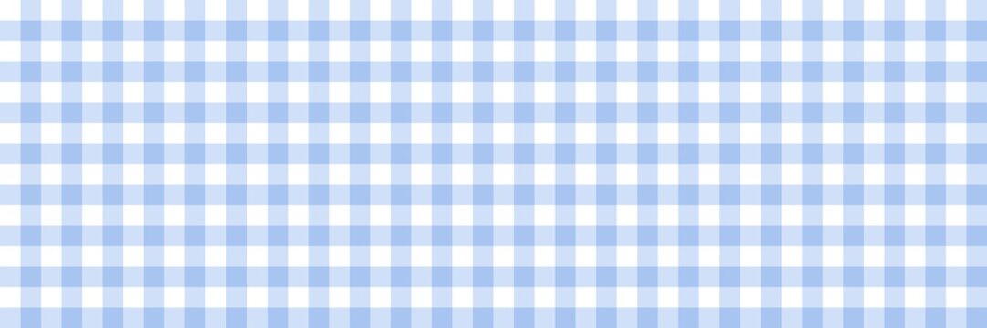Light blue and white gingham seamless pattern. Soft checkered fabric texture for baby nursery decor, summer fashion, and picnic themes.