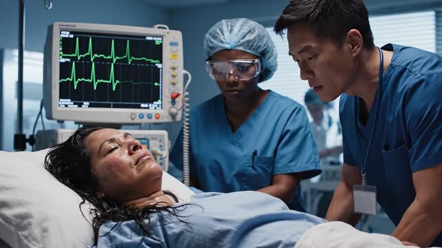 Medical Emergency: Patient Receiving Defibrillator Treatment in Hospital ER