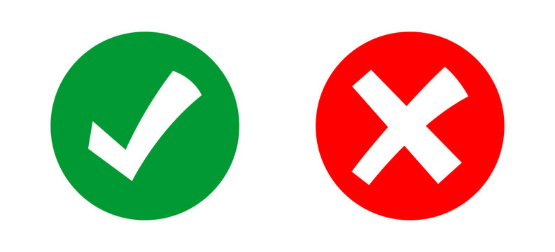 Conjunto de iconos de aprobaci&oacute;n y rechazo. Confirmaci&oacute;n visual, validaci&oacute;n de acciones, decisi&oacute;n binaria, estado aceptado o denegado, visto y x. Ilustraci&oacute;n vectorial lineal