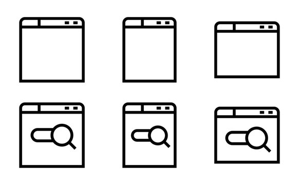 Conjunto de iconos de ventanas del navegador. Interfaz web, visualizaci&oacute;n digital, estructura de p&aacute;ginas, navegaci&oacute;n en l&iacute;nea. Ilustraci&oacute;n vectorial lineal