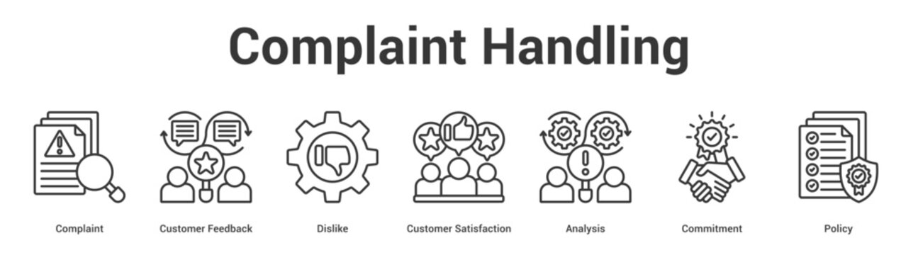 Complaint Handling web banner icon set vector illustration concept for business with icon of Complaint, Customer Feedback, Dislike, Customer Satisfaction, Analys.