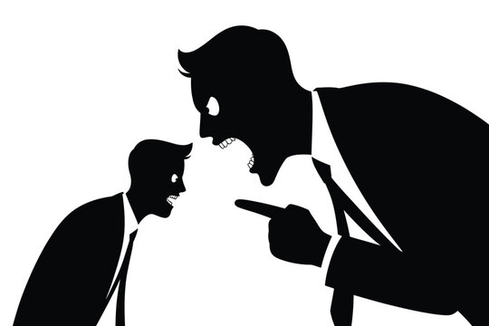 A stark silhouette depicts a heated confrontation between two suited figures