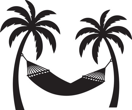 modern hammock and palm trees vector icon silhouette