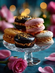 Elegant French macarons with gold-dusted filling