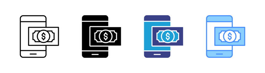 Mobile Money icon set multiple style collection