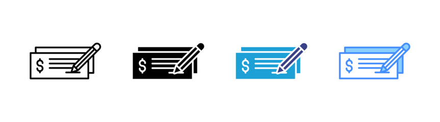 Bank Check icon set multiple style collection