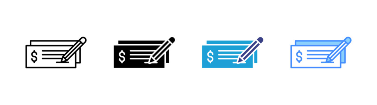 Bank Check icon set multiple style collection