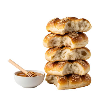 Stacked Moroccan Khobz Bread with Honey for Ramadan and Eid Celebrations