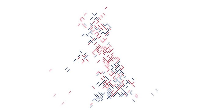 Diagonal Sliding Lines Forming United Kingdom Map Silhouette
