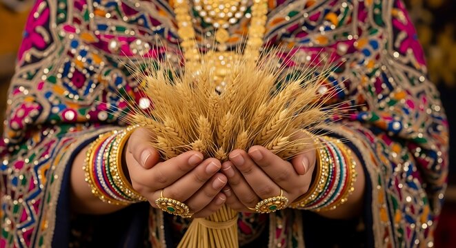 Harvest Wheat Symbolism Baisakhi Festival Traditional Attire