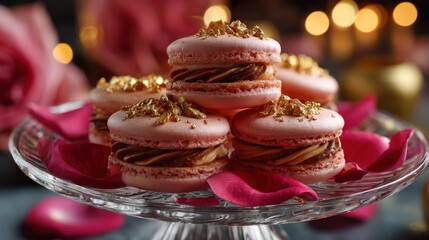 Elegant French macarons with gold-dusted filling