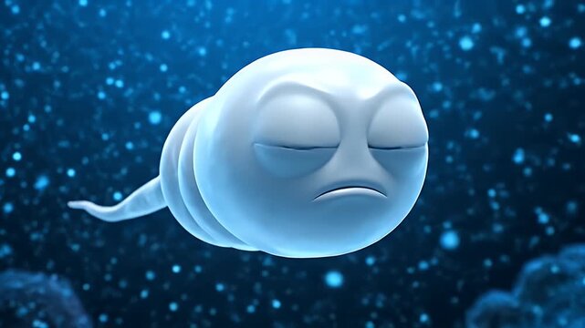 Cute Sperm Cartoon Character in Underwater Scene