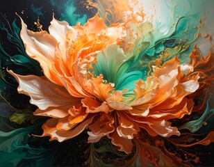 Obraz premium Abstract floral artwork with vibrant orange and teal colors studio style