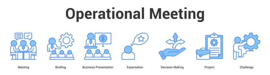 Operational Meeting web banner icon set vector illustration concept for business with icon of Meeting, Briefing, Business Presentation, Expectation, Decision Maki. © Jackcuan