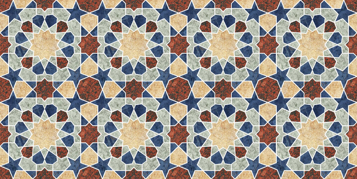 Long pattern morocco seamless marble texture pattern colorful Design Pattern traditional Arabic Islamic background mosque decoration element.