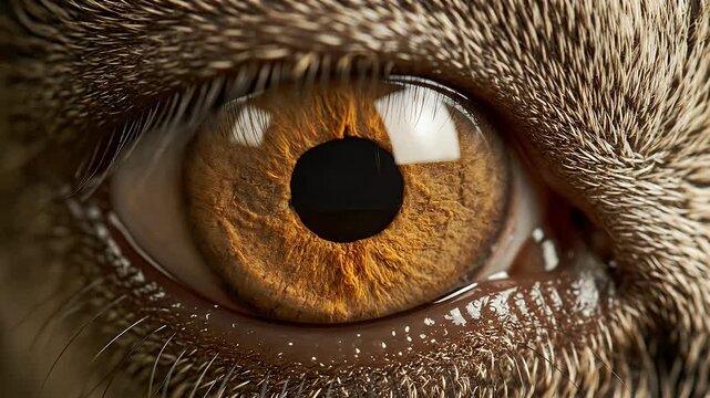 Extreme Macro Closeup of Intense Wild Brown Animal Eye with Fur