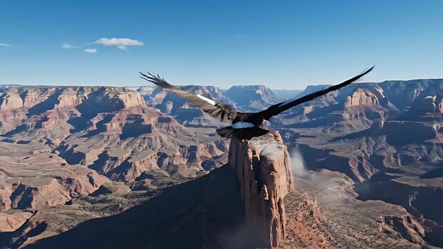 Andean condor soaring over the Grand Canyon cliffs