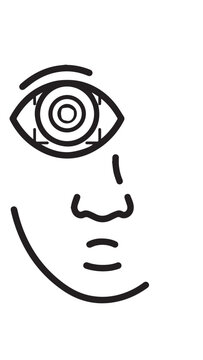 Abstract line drawing depicting a partial human face focusing on the eye.