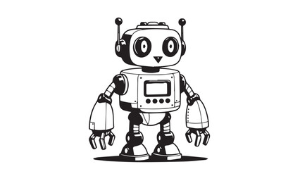Fototapeta premium Playful cartoon robot character standing with friendly expressive stance and futuristic design.