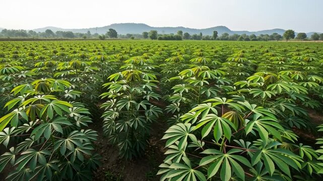 Cassava plants growing in a field.