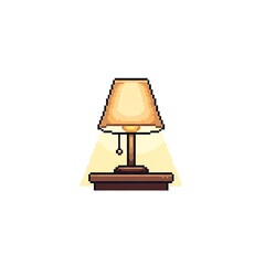 Obraz premium Pixel art illustration of a bedside lamp glowing softly
