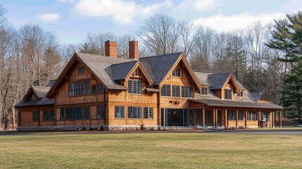 Majestic Wooden House in Wooded Setting