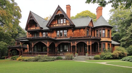 Majestic Victorian Mansion: Architectural Marvel in Autumn