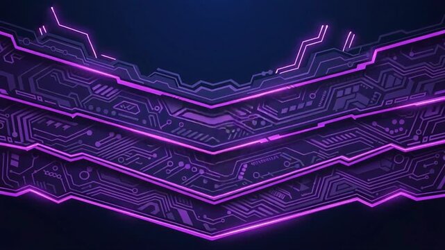 Futuristic Digital Circuit Board Abstract Background with Neon Purple Glow
