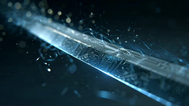 Futuristic Digital Sword with Circuit Board Pattern and Glowing Particles