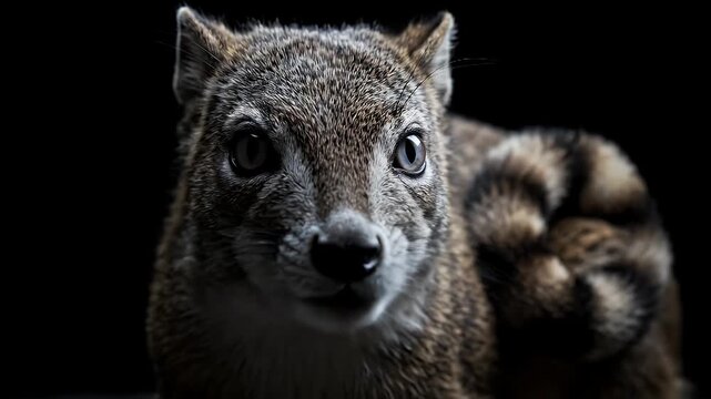 Intense CloseUp of Tropical Squirrel Looking at Camera on Black