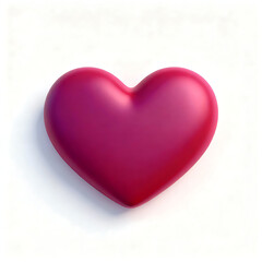 Fototapeta premium A vibrant, glossy, three-dimensional pink heart with soft shading, isolated on a clean white background, symbolizing love and affection.
