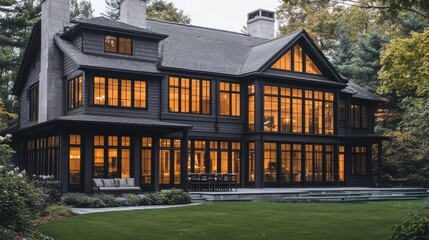 Majestic Black House at Dusk