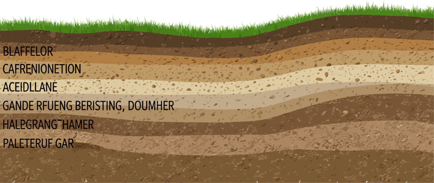 Soil profile diagram showing various underground dirt layers and grass on the surface.