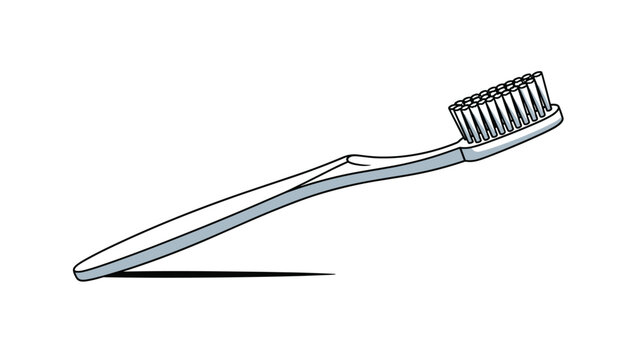 Simple plastic toothbrush in a light blue color shown from a side perspective on a white background for hygiene.