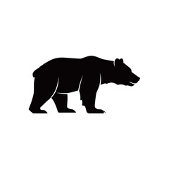 Fototapeta premium A black silhouette of a bear standing on a white background, facing right.