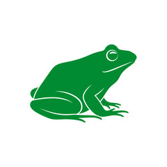 Fototapeta premium A simple, vibrant green frog silhouette illustration, depicted in a side profile on a clean white background.