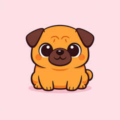 Obraz premium Cute Orange Pug Cartoon Illustration in Minimal Kawaii Flat Style