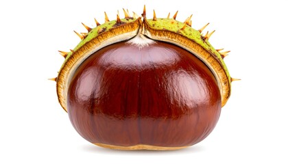 Chestnut in Open Spiky Shell on White.