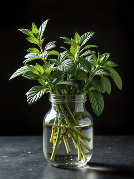 Fresh mint, a dark background, dramatic lighting, luxurious still life&mdash;the dark tones create a sophisticated and high-end vanilla display.
