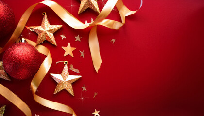Festive Red Holiday Background With Glowing Snowflakes And Bokeh Lights For Christmas And New Year Celebrations