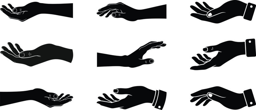 Collection of black silhouette hands in various offering positions