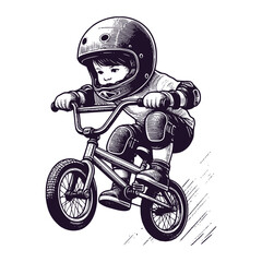 Obraz premium kid with safety gear riding bmx