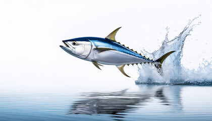 A Tuna Fish Jumping Out The Water Isolated On White Background Ai Generated Image
