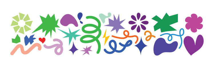 Abstract Organic Shapes and Geometric Doodles Set - Colorful Funky Vector Elements Bundle for Y2K Graphic Design, Social Media Assets, and Modern Patterns